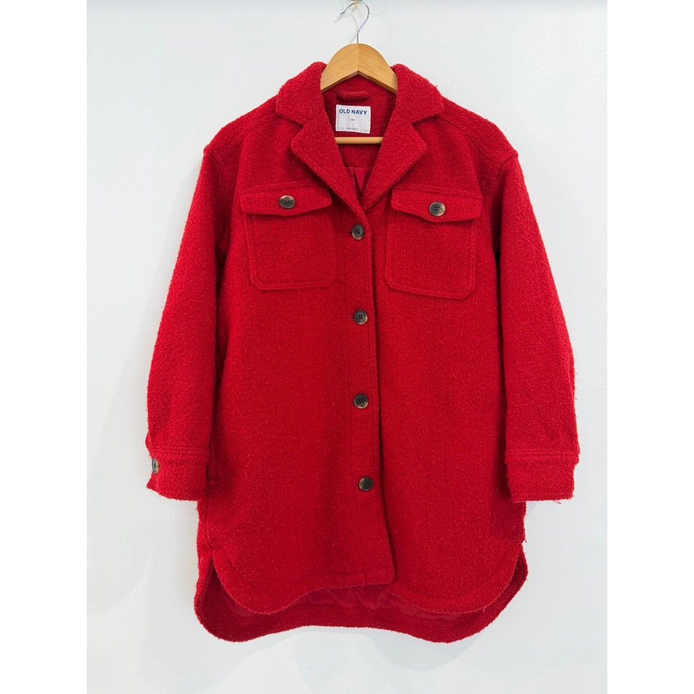 Old‎ Navy Womens Red Wool Blend Textured Shacket Shirt Jacket XS